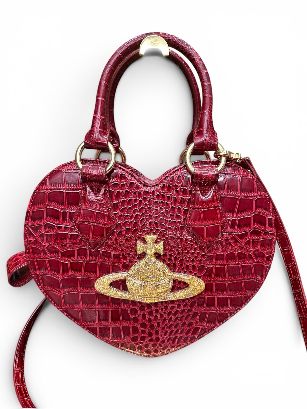 Vivienne Westwood Vintage Chancery Orb Heart Bag Red Croc Embossed Crossbody